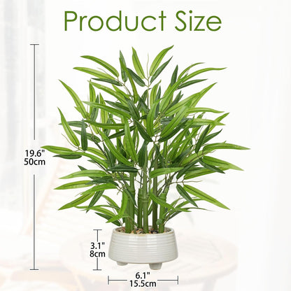 Artificial Lucky Bamboo Plant 17.3 Fake Plant in Rectangular Glass Pot for Centerpiece Table Decorations Farmhouse Wedding Home Greenery Decor
