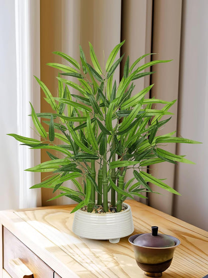 Artificial Lucky Bamboo Plant 17.3 Fake Plant in Rectangular Glass Pot for Centerpiece Table Decorations Farmhouse Wedding Home Greenery Decor
