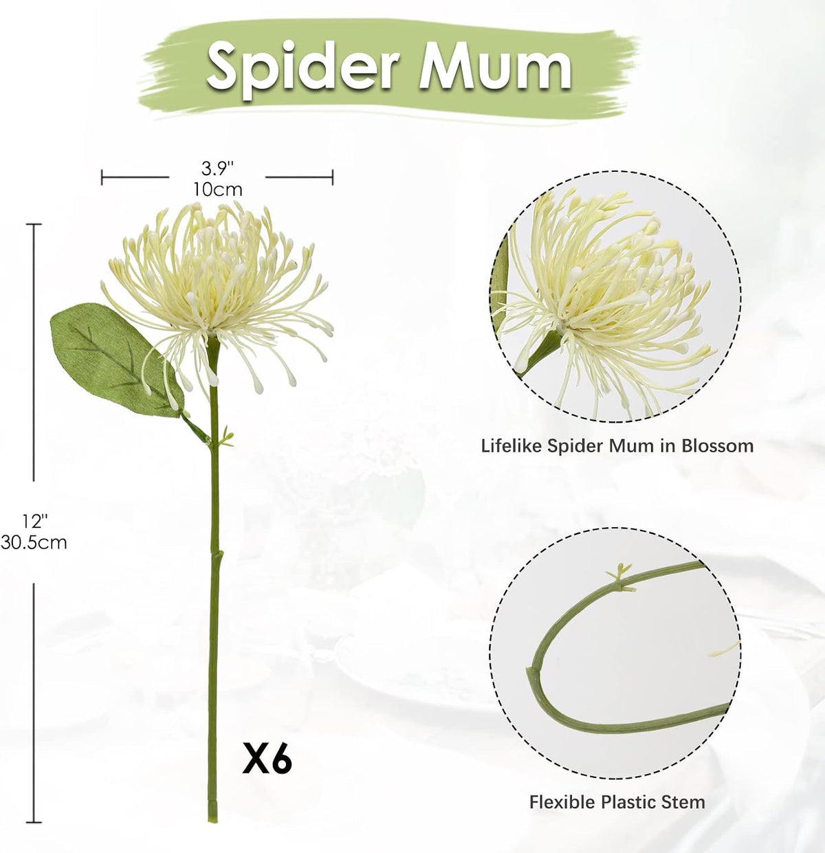 6PCS Chrysanthemum Artificial Flowers 4'' Fake Spider Mums Spring Flowers Large Faux Pincushion Flowers for Home Vase Table Centerpiece Wedding Bouquet (Pink)