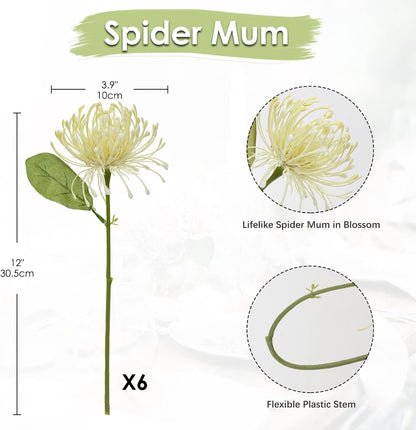 6PCS Chrysanthemum Artificial Flowers 4'' Fake Spider Mums Spring Flowers Large Faux Pincushion Flowers for Home Vase Table Centerpiece Wedding Bouquet (Pink)
