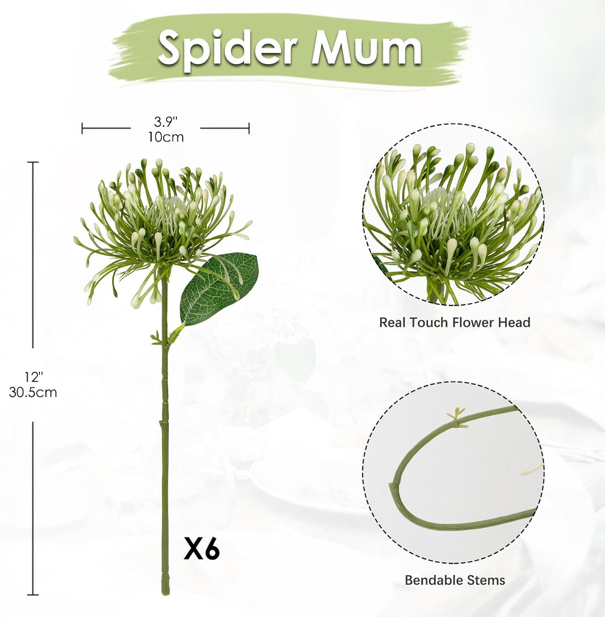6PCS Chrysanthemum Artificial Flowers 4'' Fake Spider Mums Spring Flowers Large Faux Pincushion Flowers for Home Vase Table Centerpiece Wedding Bouquet (Pink)