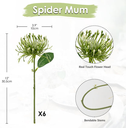 6PCS Chrysanthemum Artificial Flowers 4'' Fake Spider Mums Spring Flowers Large Faux Pincushion Flowers for Home Vase Table Centerpiece Wedding Bouquet (Pink)