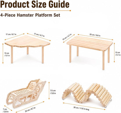 Hamster Platform, 4-Piece Set with Hamster Tunnel, Climbing Toys and Fence