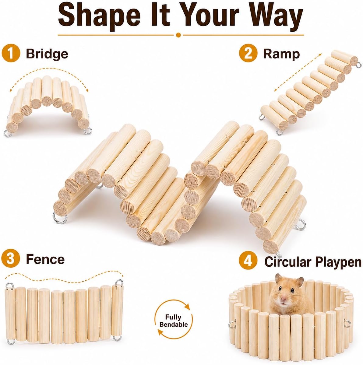 Hamster Platform, 4-Piece Set with Hamster Tunnel, Climbing Toys and Fence