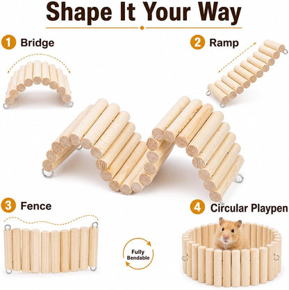 Hamster Platform, 4-Piece Set with Hamster Tunnel, Climbing Toys and Fence