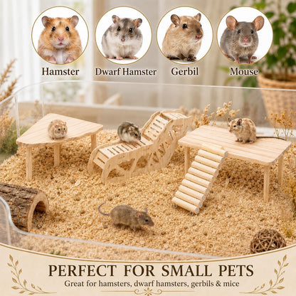 Hamster Platform, 4-Piece Set with Hamster Tunnel, Climbing Toys and Fence