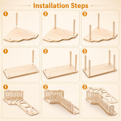 Hamster Platform, 4-Piece Set with Hamster Tunnel, Climbing Toys and Fence