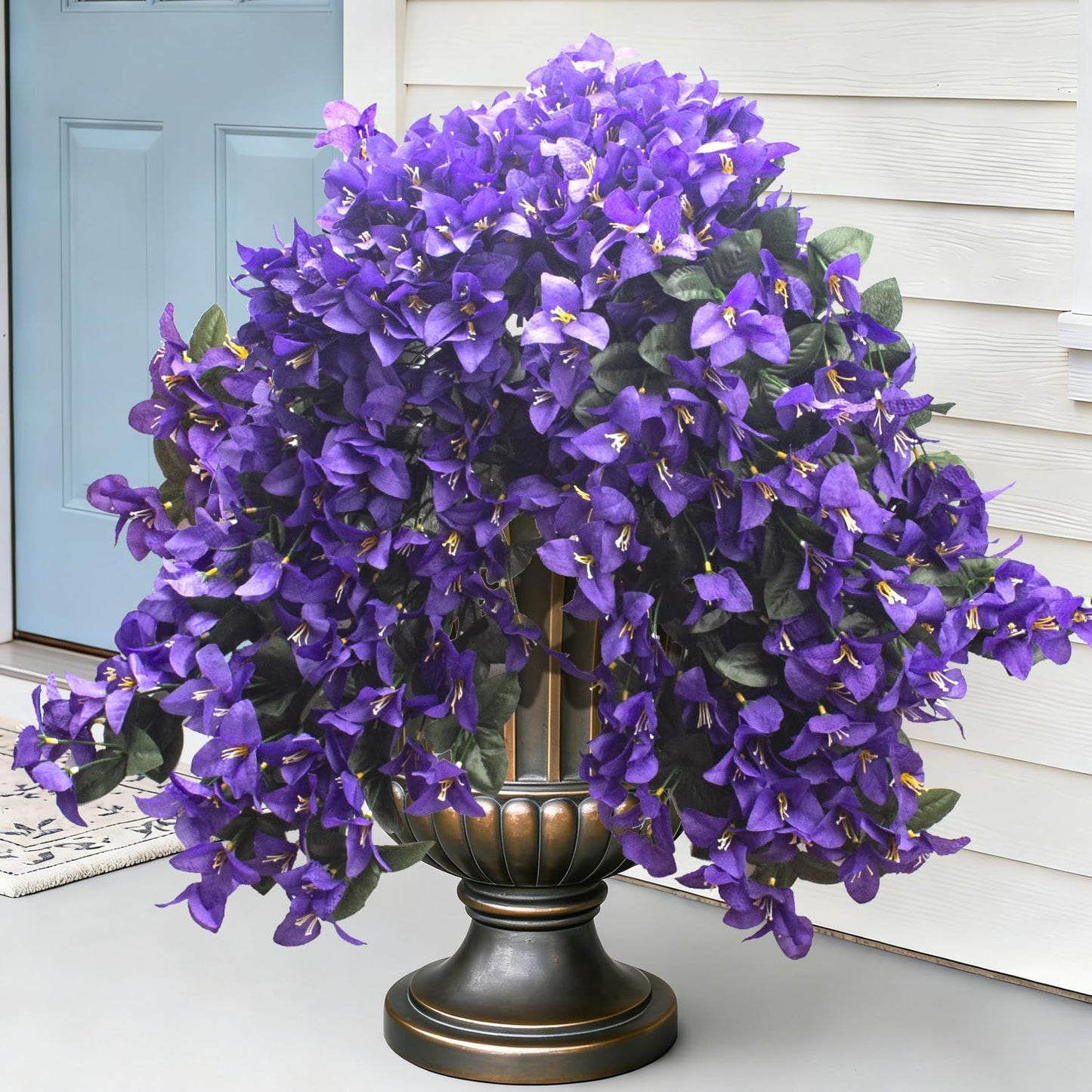 Artificial Bougainvillea Flowers Outdoor UV Resistant, 4 Pcs Fake Silk Trailing Vines Realistic Faux Hanging Plants for Porch Patio Garden (Fuchsia)