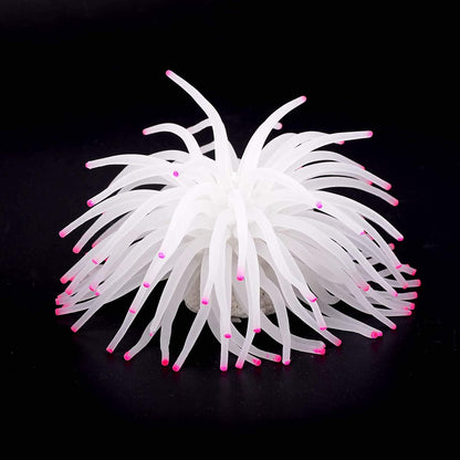Artificial Aquarium Fish Tank Decoration Silicone Sea Anemone Artificial Fish Tank Ornament Decoration (White)