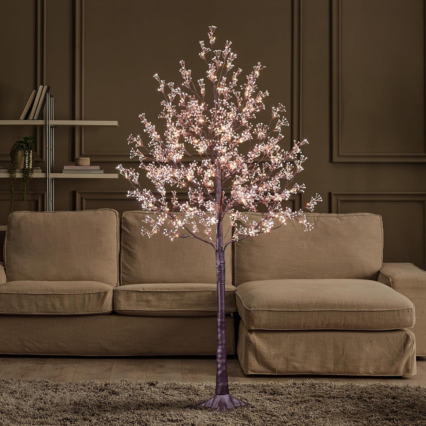 6FT Lighted Magnolia Tree 120L Artificial Plant, Faux Plant Tree with Warm White Lights for Spring Indoor Outdoor Home Party Wedding Decoration