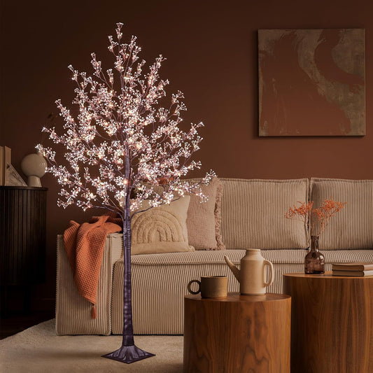 6FT Lighted Magnolia Tree 120L Artificial Plant, Faux Plant Tree with Warm White Lights for Spring Indoor Outdoor Home Party Wedding Decoration