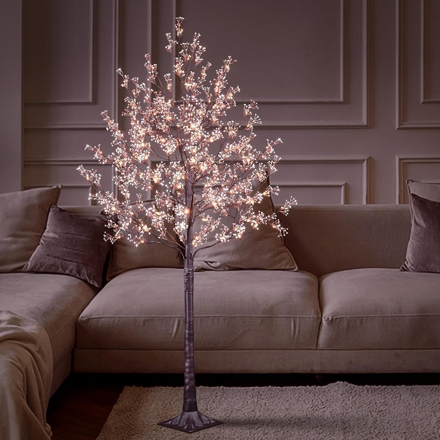 6FT Lighted Magnolia Tree 120L Artificial Plant, Faux Plant Tree with Warm White Lights for Spring Indoor Outdoor Home Party Wedding Decoration