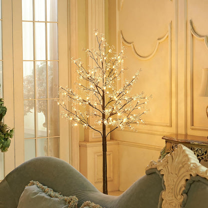 6FT Lighted Magnolia Tree 120L Artificial Plant, Faux Plant Tree with Warm White Lights for Spring Indoor Outdoor Home Party Wedding Decoration