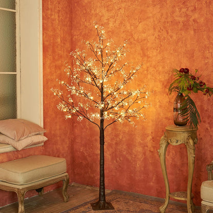 6FT Lighted Magnolia Tree 120L Artificial Plant, Faux Plant Tree with Warm White Lights for Spring Indoor Outdoor Home Party Wedding Decoration