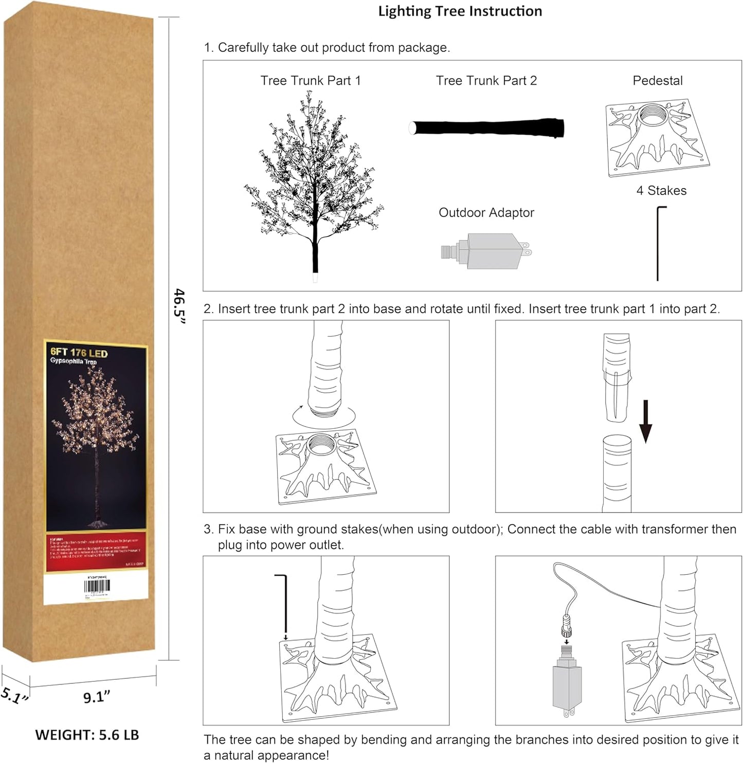 6FT Lighted Magnolia Tree 120L Artificial Plant, Faux Plant Tree with Warm White Lights for Spring Indoor Outdoor Home Party Wedding Decoration