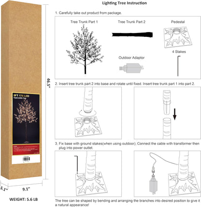 6FT Lighted Magnolia Tree 120L Artificial Plant, Faux Plant Tree with Warm White Lights for Spring Indoor Outdoor Home Party Wedding Decoration
