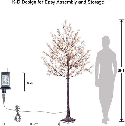 6FT Lighted Magnolia Tree 120L Artificial Plant, Faux Plant Tree with Warm White Lights for Spring Indoor Outdoor Home Party Wedding Decoration