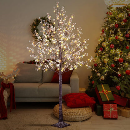 6FT Lighted Magnolia Tree 120L Artificial Plant, Faux Plant Tree with Warm White Lights for Spring Indoor Outdoor Home Party Wedding Decoration