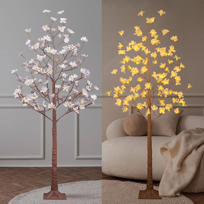 6FT Lighted Magnolia Tree 120L Artificial Plant, Faux Plant Tree with Warm White Lights for Spring Indoor Outdoor Home Party Wedding Decoration