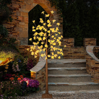 6FT Lighted Magnolia Tree 120L Artificial Plant, Faux Plant Tree with Warm White Lights for Spring Indoor Outdoor Home Party Wedding Decoration