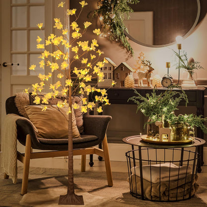 6FT Lighted Magnolia Tree 120L Artificial Plant, Faux Plant Tree with Warm White Lights for Spring Indoor Outdoor Home Party Wedding Decoration