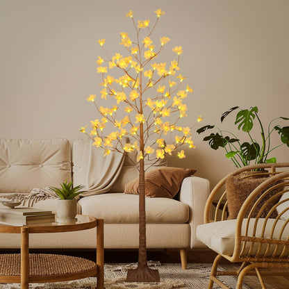 6FT Lighted Magnolia Tree 120L Artificial Plant, Faux Plant Tree with Warm White Lights for Spring Indoor Outdoor Home Party Wedding Decoration