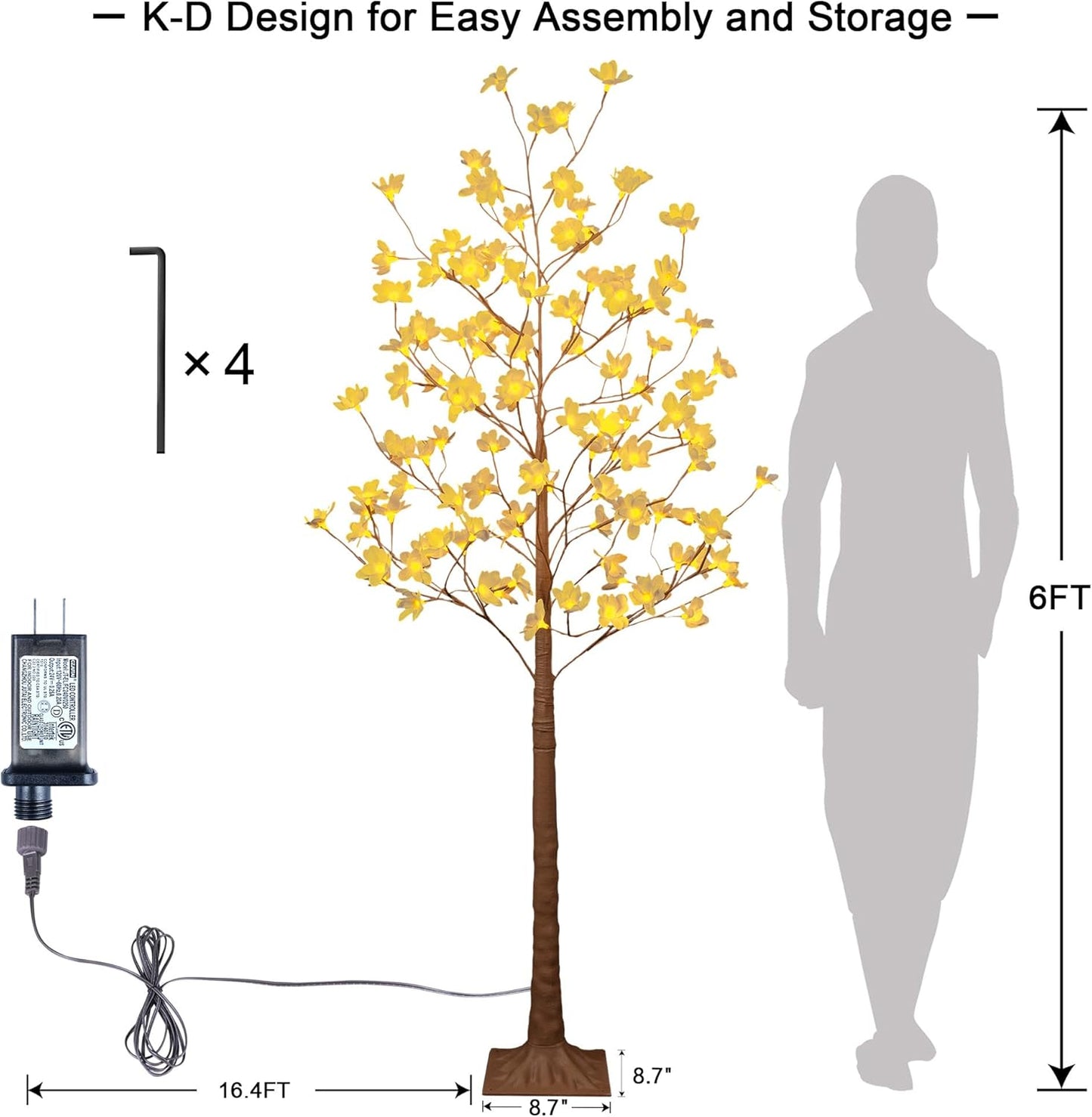 6FT Lighted Magnolia Tree 120L Artificial Plant, Faux Plant Tree with Warm White Lights for Spring Indoor Outdoor Home Party Wedding Decoration