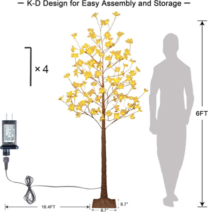 6FT Lighted Magnolia Tree 120L Artificial Plant, Faux Plant Tree with Warm White Lights for Spring Indoor Outdoor Home Party Wedding Decoration