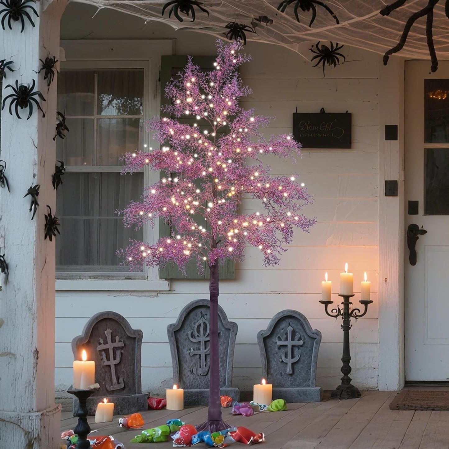 6FT Lighted Magnolia Tree 120L Artificial Plant, Faux Plant Tree with Warm White Lights for Spring Indoor Outdoor Home Party Wedding Decoration