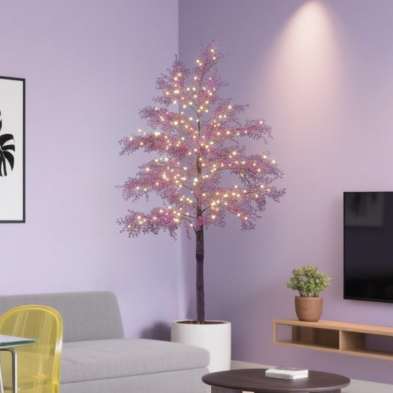 6FT Lighted Magnolia Tree 120L Artificial Plant, Faux Plant Tree with Warm White Lights for Spring Indoor Outdoor Home Party Wedding Decoration