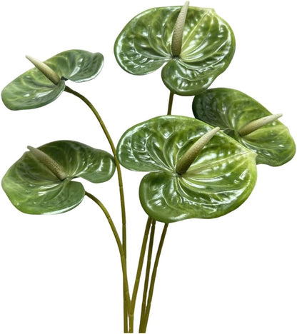 5pcs Dark Green Artificial Anthurium Lily Flowers Permanent Tropical Flower