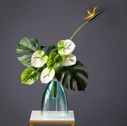 5pcs Dark Green Artificial Anthurium Lily Flowers Permanent Tropical Flower