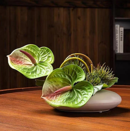 5pcs Dark Green Artificial Anthurium Lily Flowers Permanent Tropical Flower