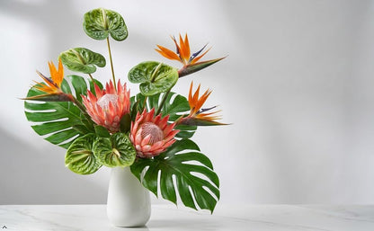 5pcs Dark Green Artificial Anthurium Lily Flowers Permanent Tropical Flower