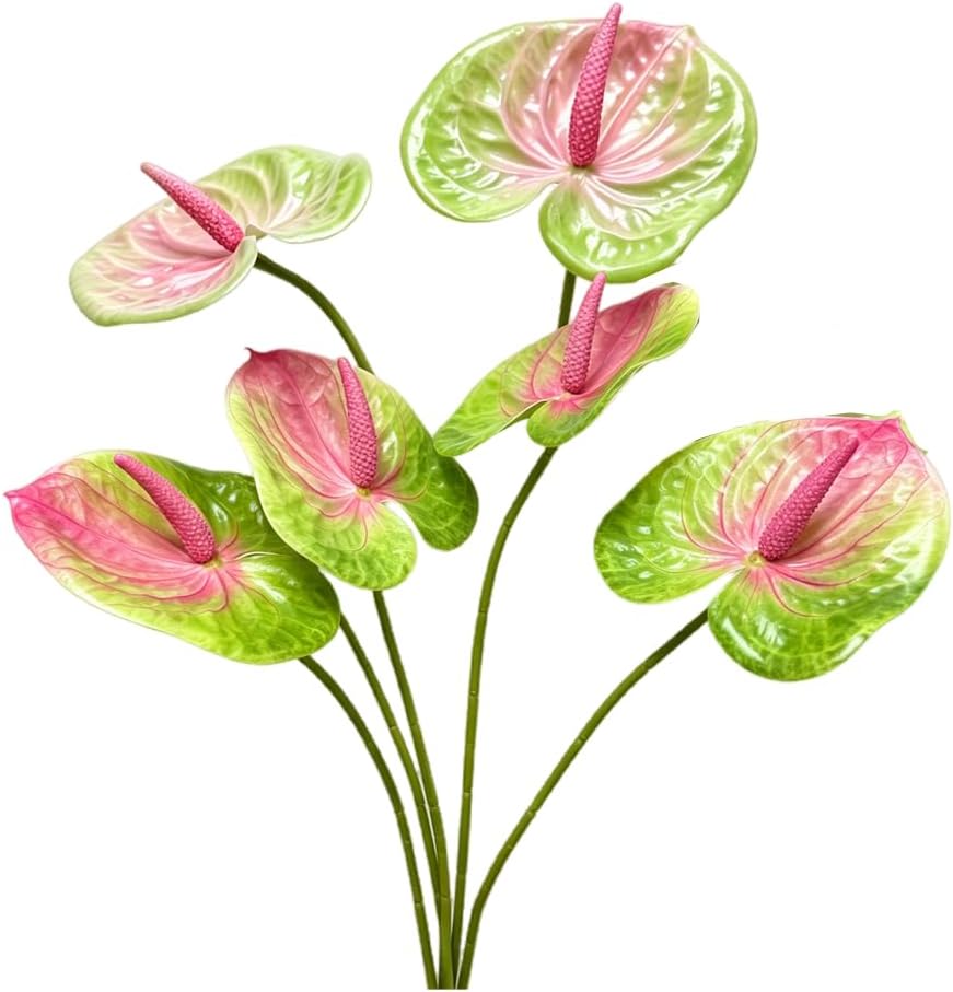 5pcs Dark Green Artificial Anthurium Lily Flowers Permanent Tropical Flower