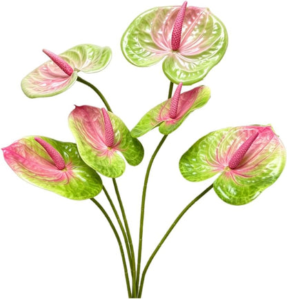 5pcs Dark Green Artificial Anthurium Lily Flowers Permanent Tropical Flower
