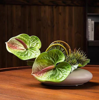 5pcs Dark Green Artificial Anthurium Lily Flowers Permanent Tropical Flower