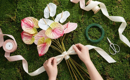 5pcs Dark Green Artificial Anthurium Lily Flowers Permanent Tropical Flower