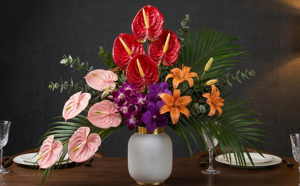 5pcs Dark Green Artificial Anthurium Lily Flowers Permanent Tropical Flower