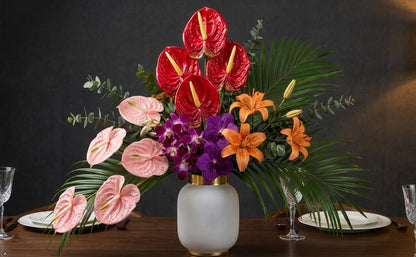5pcs Dark Green Artificial Anthurium Lily Flowers Permanent Tropical Flower
