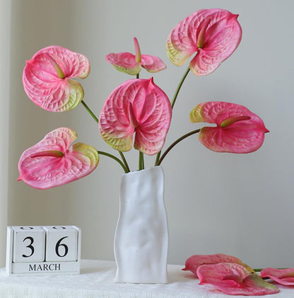5pcs Dark Green Artificial Anthurium Lily Flowers Permanent Tropical Flower