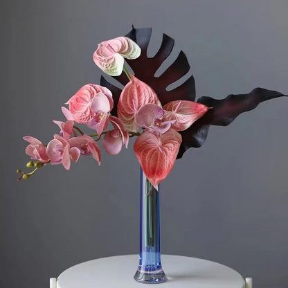 5pcs Dark Green Artificial Anthurium Lily Flowers Permanent Tropical Flower