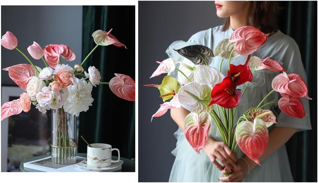 5pcs Dark Green Artificial Anthurium Lily Flowers Permanent Tropical Flower