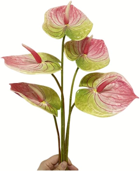 5pcs Dark Green Artificial Anthurium Lily Flowers Permanent Tropical Flower