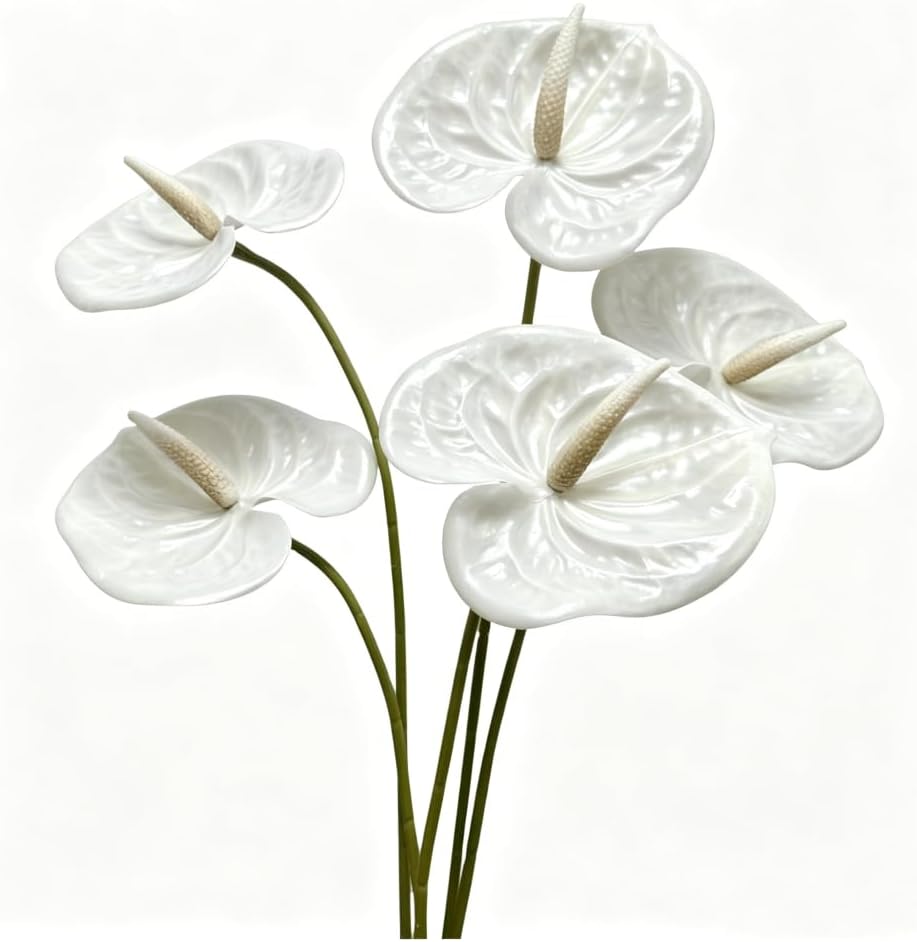 5pcs Dark Green Artificial Anthurium Lily Flowers Permanent Tropical Flower