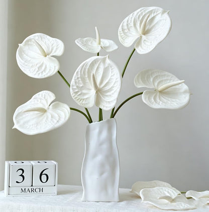 5pcs Dark Green Artificial Anthurium Lily Flowers Permanent Tropical Flower