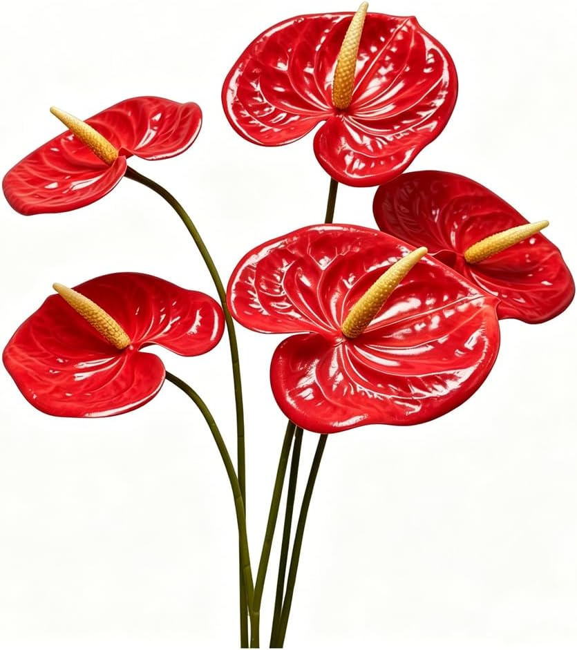 5pcs Dark Green Artificial Anthurium Lily Flowers Permanent Tropical Flower