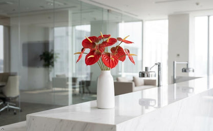 5pcs Dark Green Artificial Anthurium Lily Flowers Permanent Tropical Flower