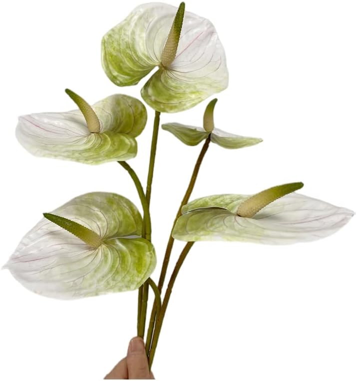 5pcs Dark Green Artificial Anthurium Lily Flowers Permanent Tropical Flower