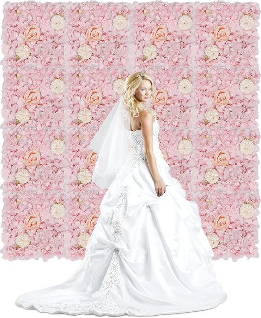 Wedding Arch Decorations, 19.68 X 7.87in Artificial Silk Flower Wall Panels Faux Floral Wall Background for Wall Backdrop Party Bridal Shower Event Decor（Dahlia + Peony + Rose）